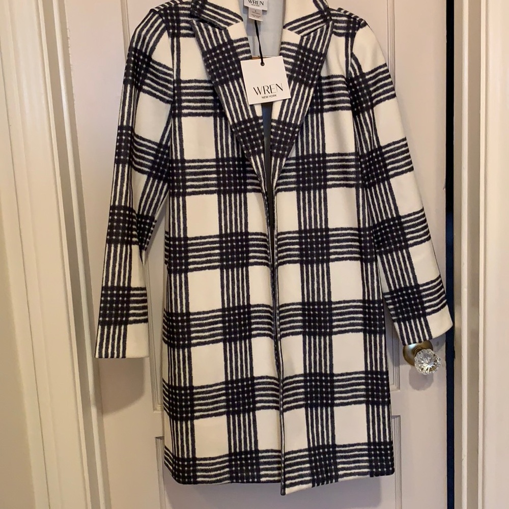 WREN COAT JACKET SZ S, CHECKERED BLACK WHITE NEW
